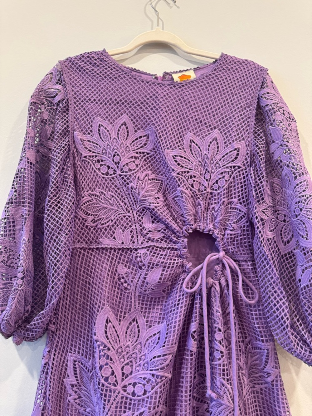 FARM Rio Lavender purple Floral Crochet Maxi Dress with Side Cutout medium m - Picture 6 of 13